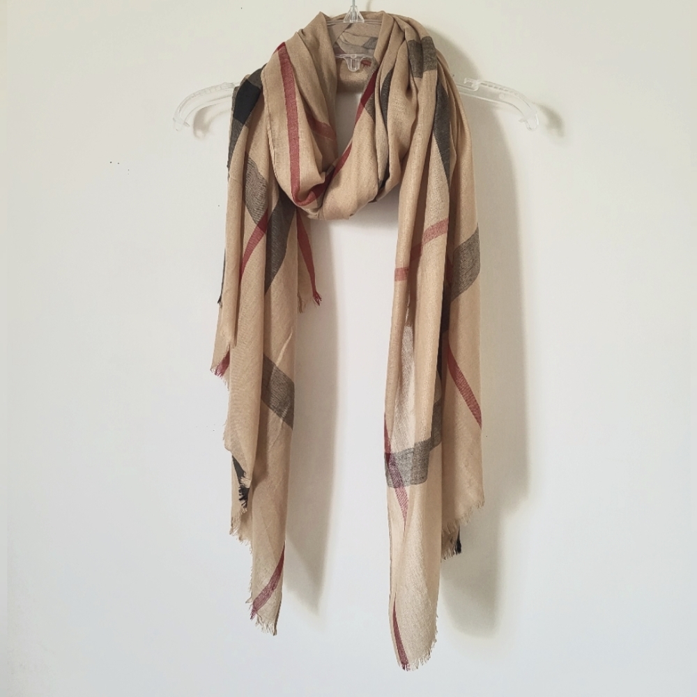 Lightweight Plaid Scarf Wrap Beige